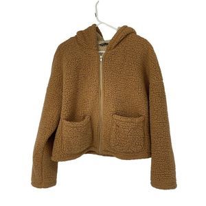 Shein Hoodie Sherpa Jacket Zip Front Cozy Teddy Patch pockets Size M Sweater 301
